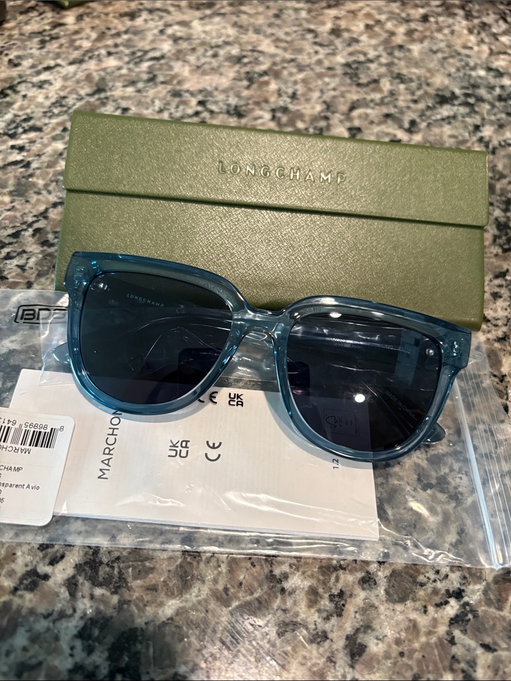 NWT Longchamp Translucent Teal Blue Sunglasses with Dark Lenses